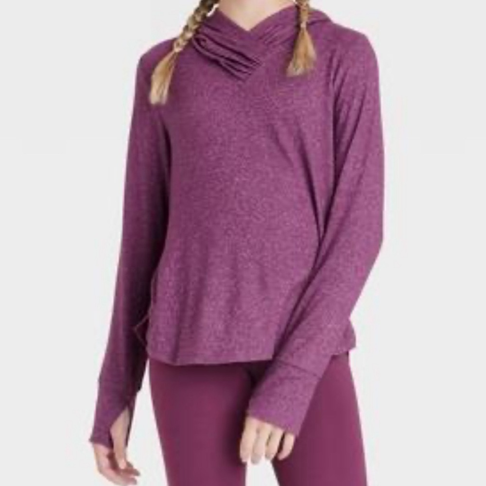 All In Motion Girls' Pullover Cozy Long Sleeve Hoodie Purple S Small 6/6X